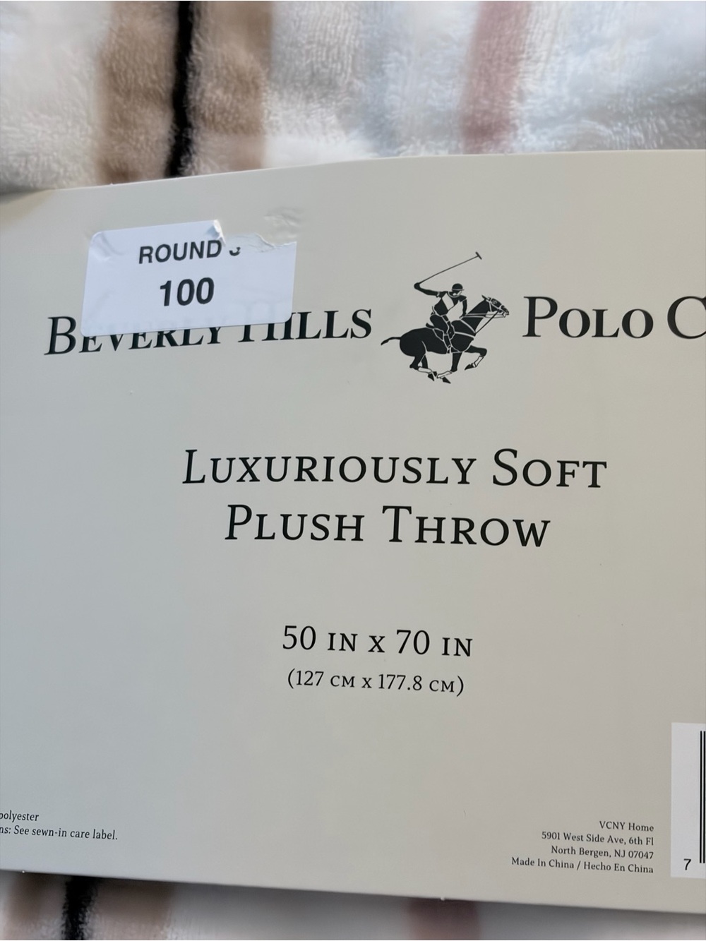 Beverly Hills Polo Club Plush Throw in Cream, Beige and Blush Stripe